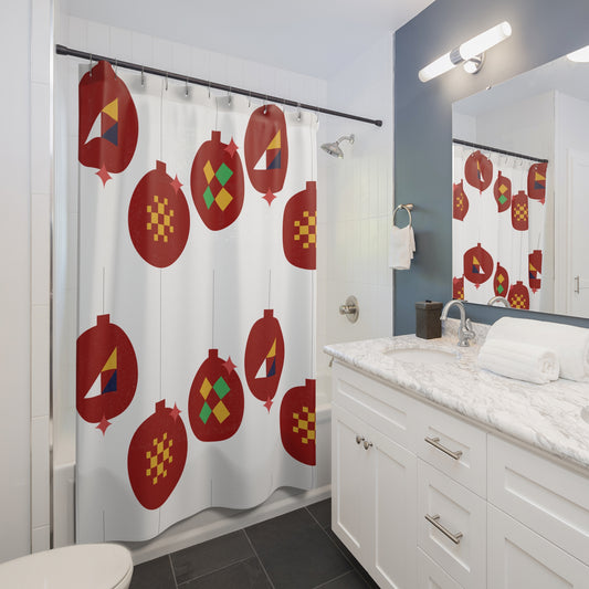 Holiday Ornaments Shower Curtains, Festive Holiday Home Decor, Winter Bathroom Accessories, Xmas Decorations, Seasonal Bath Curtain