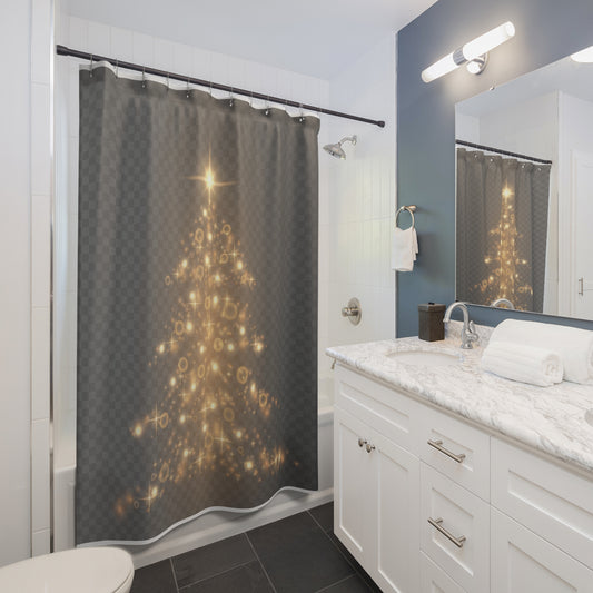 Gold Christmas Tree Shower Curtains, festive holiday décor, Home Decor, Bath Decor, Holiday Decor