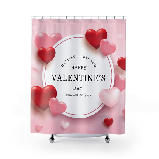 Valentine's Day Heart Shower Curtain β 'Happy Valentine's Day' Romantic Bathroom Decor