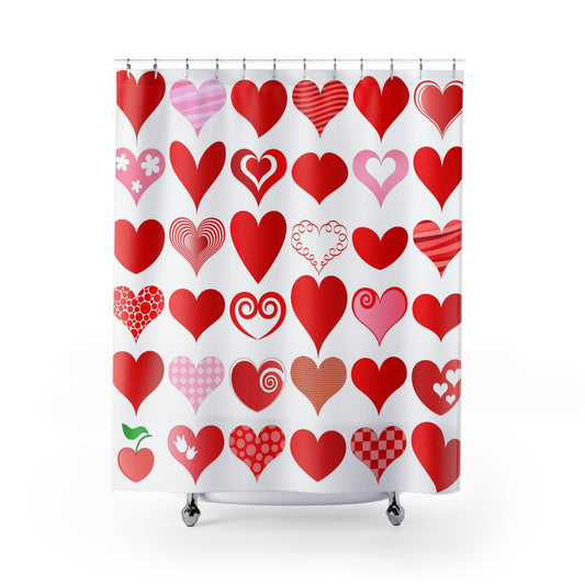 Heart Pattern Shower Curtain β Red & Pink Valentine Bathroom Decor