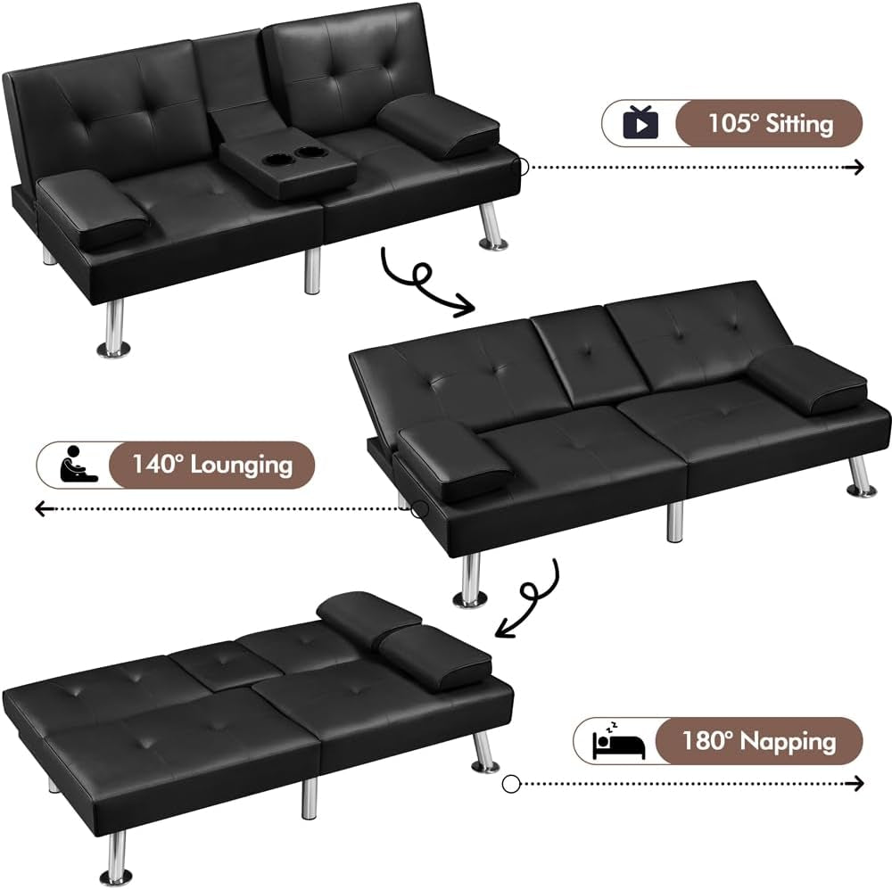 Convertible Sofa Bed Adjustable Couch Sleeper Modern Leather
