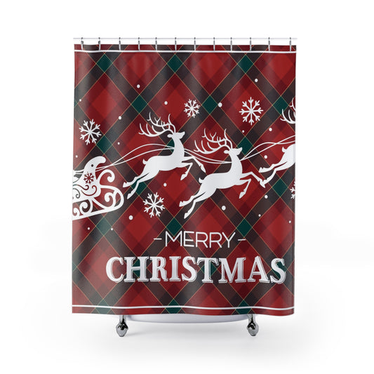 Red Christmas Reindeer Shower Curtain,  Festive Holiday Home Decor, Winter Bathroom Accessories, Xmas Decorations, Seasonal Bath Curtain