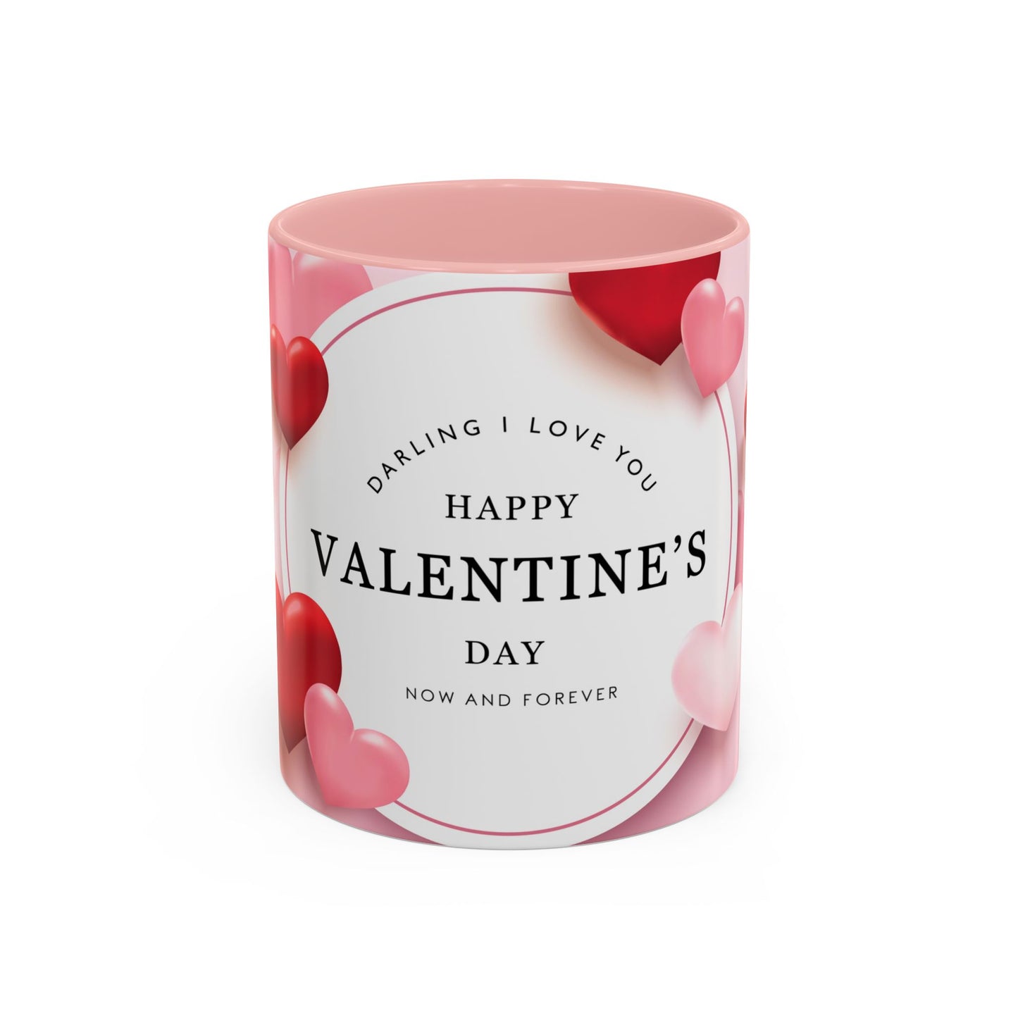 Valentine's Day Coffee Mug – "Happy Valentine's Day" Pink Heart Accent Mug (11/15 oz)