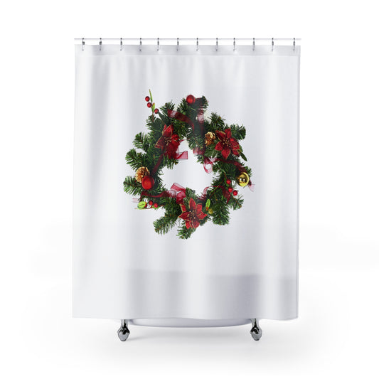 Christmas Wreath Shower Curtains | Festive Decor, Home Decor, Festive Holiday Home Decor, Winter Bathroom Accessories, Xmas Decorations, Seasonal Bath Curtain