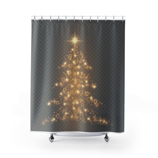 Gold Christmas Tree Shower Curtains,  festive holiday décor, Home Decor, Bath Decor, Holiday Decor