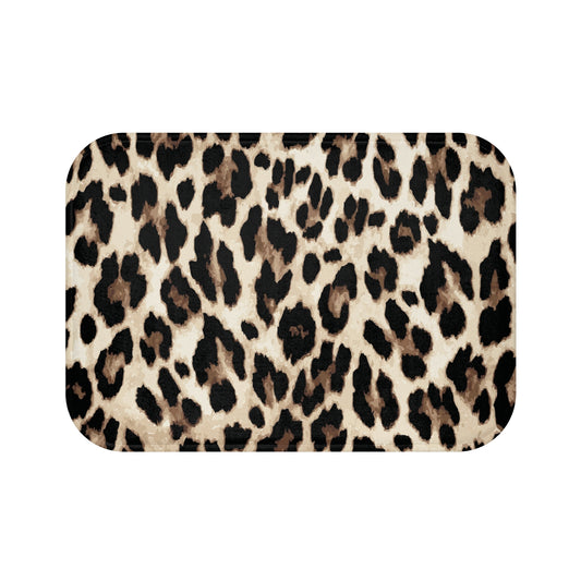 Leopard Print Bath Mat — Plush Animal Print Bathroom Rug