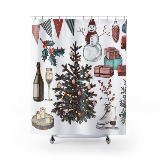Christmas Time Shower Curtains,  Festive Holiday Home Decor, Winter Bathroom Accessories, Xmas Decorations, Seasonal Bath Curtain