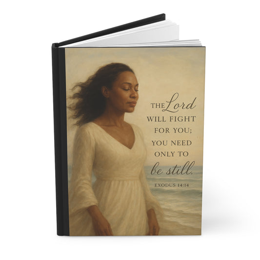 Christian Hardcover Journal Matte, Religious Writing Diary Notebook, Faith Scripture Exodus 14:14, Bible Verse Quote Journal, Blank Prayer