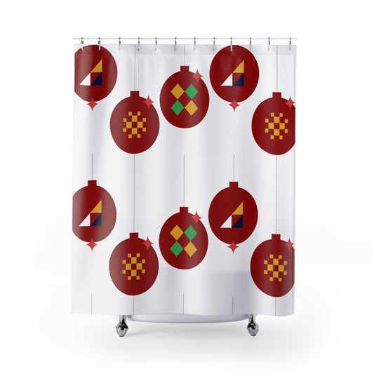 Holiday Ornaments Shower Curtains, Festive Holiday Home Decor, Winter Bathroom Accessories, Xmas Decorations, Seasonal Bath Curtain