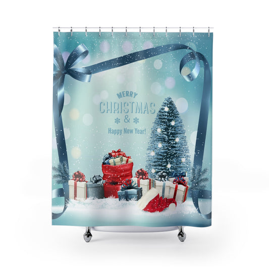 Christmas Gifts Shower Curtain,  Festive Holiday Home Decor, Winter Bathroom Accessories, Xmas Decorations, Seasonal Bath Curtain