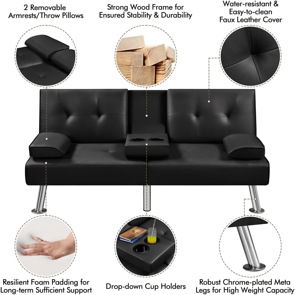 Convertible Sofa Bed Adjustable Couch Sleeper Modern Leather