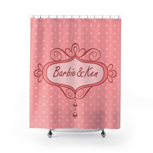 Barbie & Ken Pink Polka Dot Shower Curtain — Romantic Vintage Vanity Bathroom Decor, Home Decor, Bath Decor