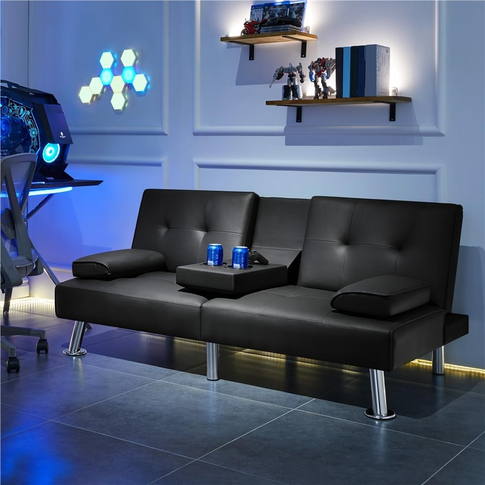 Convertible Sofa Bed Adjustable Couch Sleeper Modern Leather