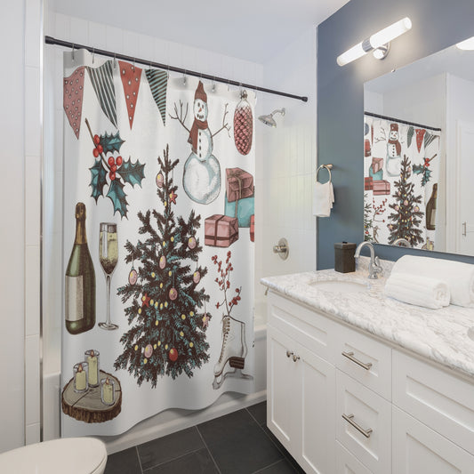Christmas Time Shower Curtains,  Festive Holiday Home Decor, Winter Bathroom Accessories, Xmas Decorations, Seasonal Bath Curtain