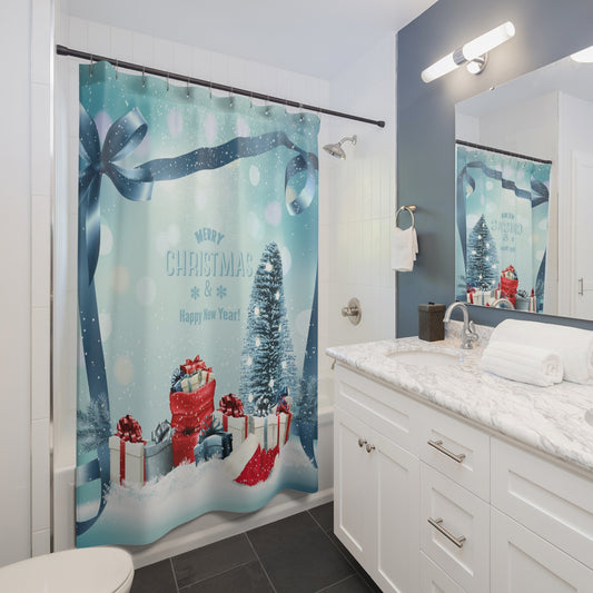 Christmas Gifts Shower Curtain,  Festive Holiday Home Decor, Winter Bathroom Accessories, Xmas Decorations, Seasonal Bath Curtain