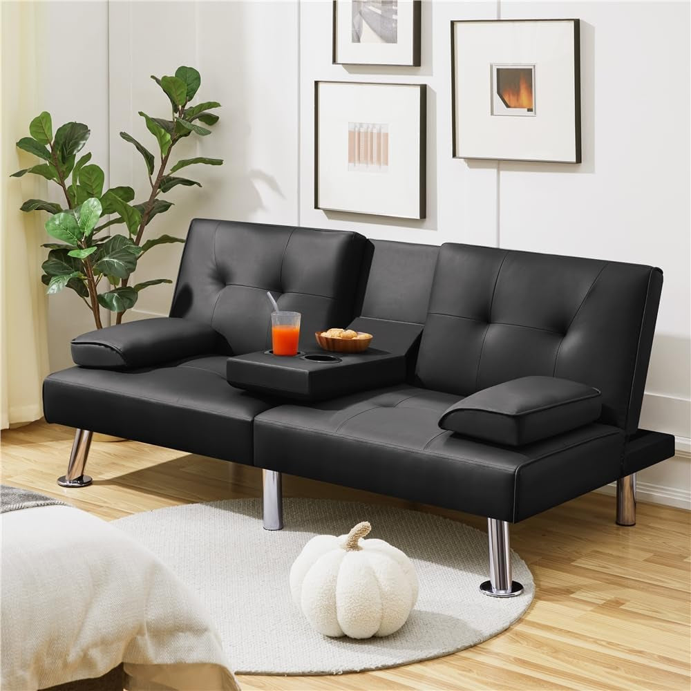 Convertible Sofa Bed Adjustable Couch Sleeper Modern Leather