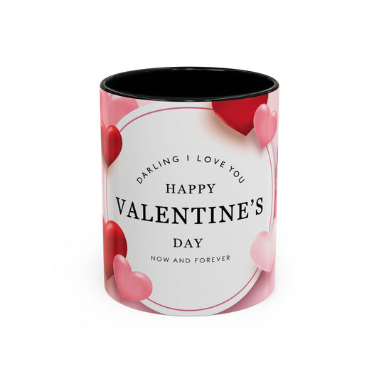 Valentine's Day Coffee Mug – "Happy Valentine's Day" Pink Heart Accent Mug (11/15 oz)