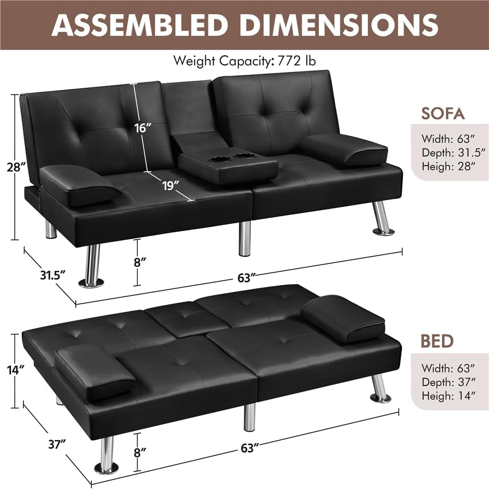 Convertible Sofa Bed Adjustable Couch Sleeper Modern Leather