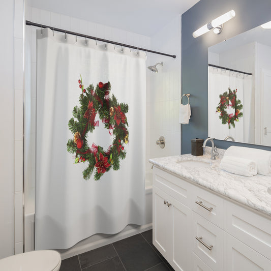 Christmas Wreath Shower Curtains | Festive Decor, Home Decor, Festive Holiday Home Decor, Winter Bathroom Accessories, Xmas Decorations, Seasonal Bath Curtain