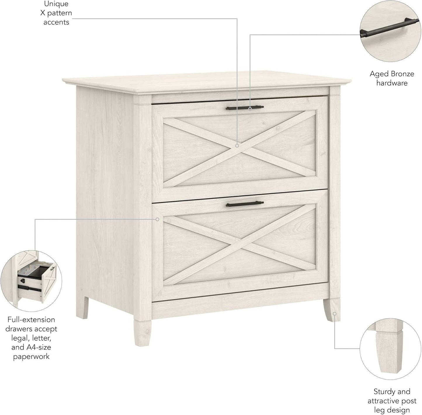 Bush Furniture Key West 2 Drawer Lateral File Cabinet in Linen White