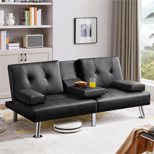 Convertible Sofa Bed Adjustable Couch Sleeper Modern Leather